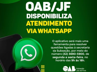 Leia a noticia completa sobre OAB/JF disponibiliza atendimento via WhatsApp